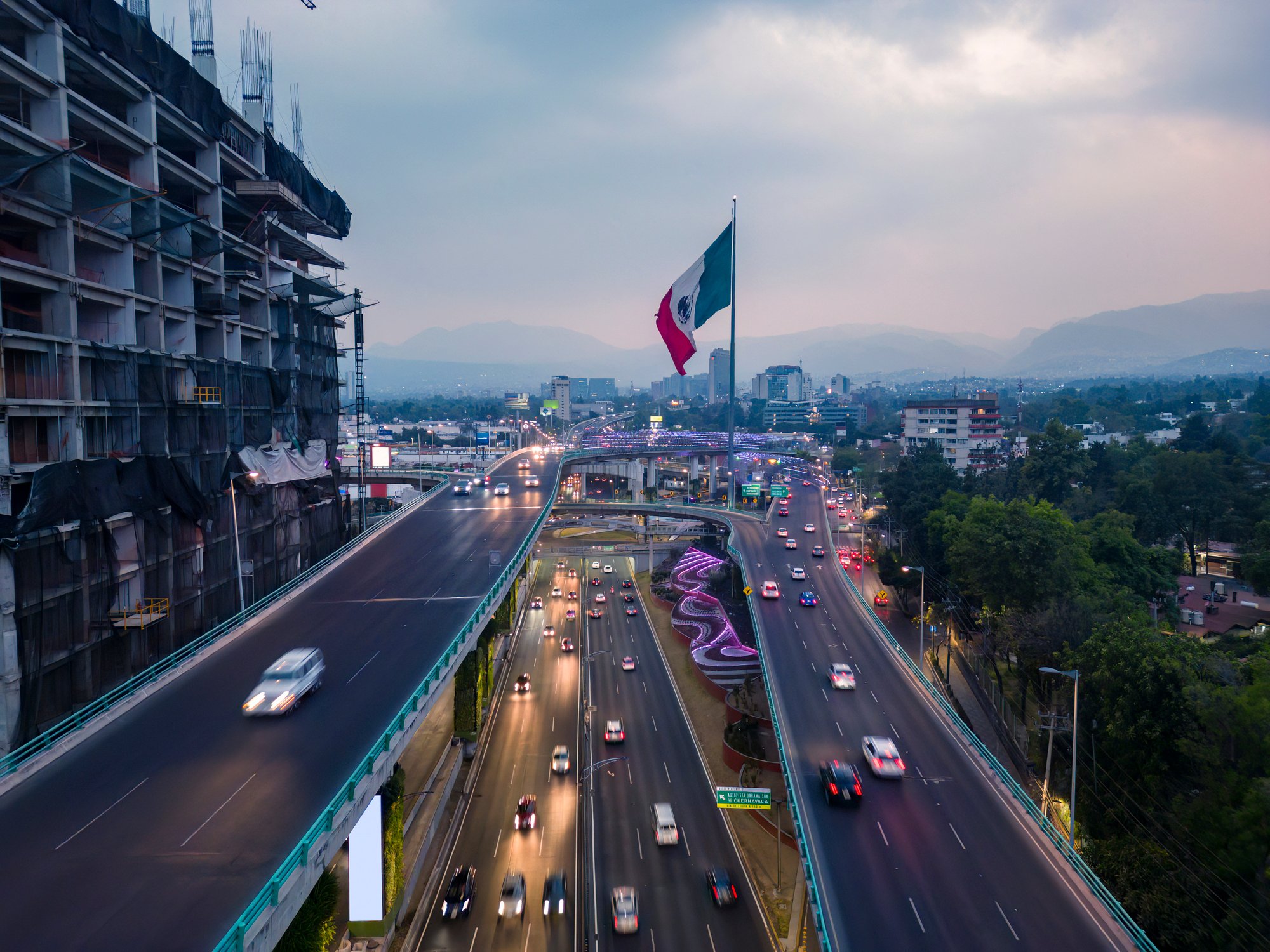 Mexico City south skyline at sunset